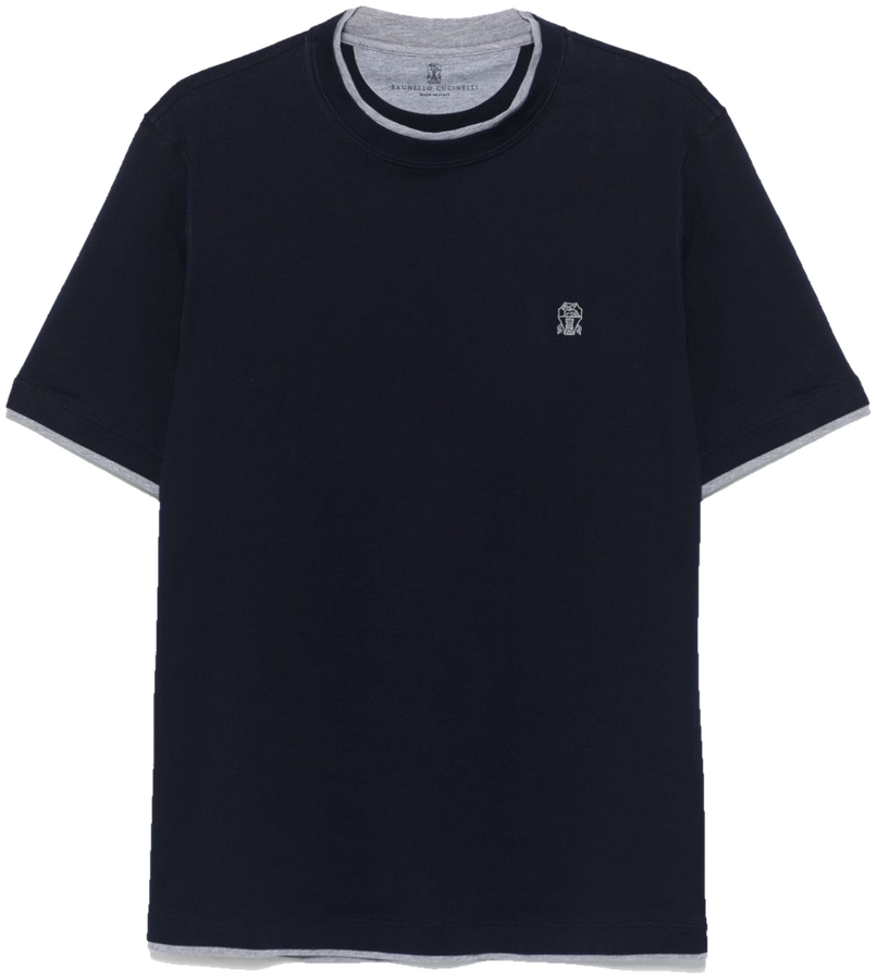 Camiseta Brunello Cucinelli azul-marinho com acabamento cinza